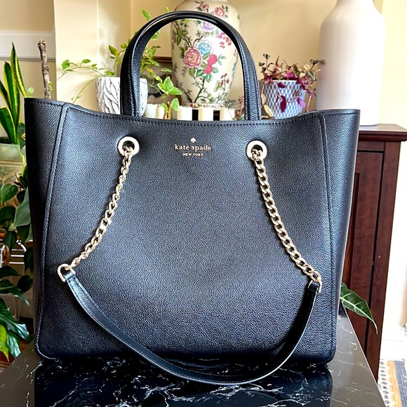 ♠️Kate Spade Large Infinite Triple Comp Tote Bag- Black- Pebble Leather-NWT - Picture 5 of 16